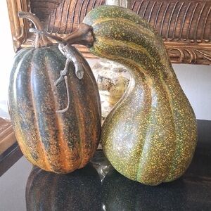 Pottery Barn Green and Orange Decorative Gourds